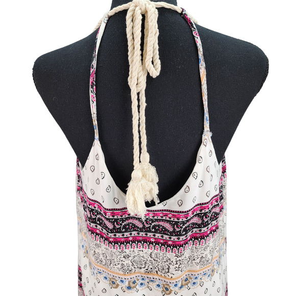 Women Medium Boho Halter Sundress Crochet Trim Shift Dress Lined Vacation Summer - Picture 5 of 11